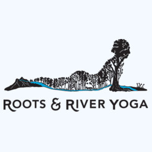 Roots & River Yoga Black Printed logo - Women's Poly-Rich V-Neck T-Shirt Design