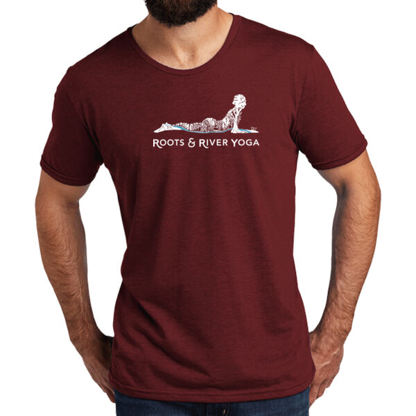Roots & River Yoga White Printed logo - Unisex Tri Blend Tee Thumbnail