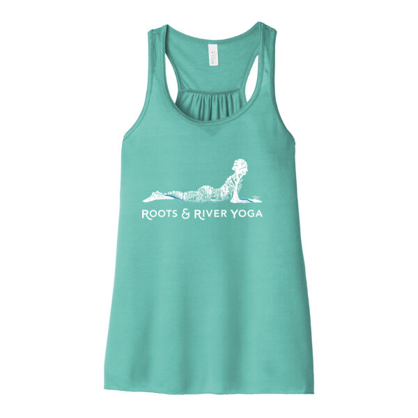 Roots & River Yoga White Printed logo - Women's Flowy Racerback Tank Thumbnail