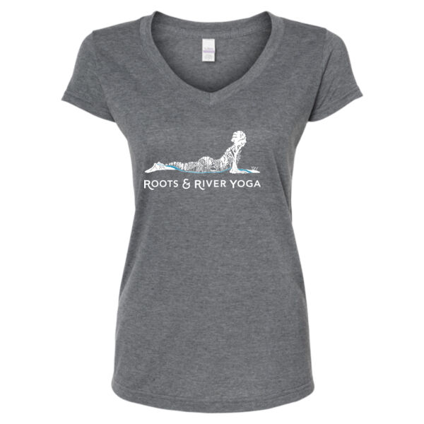 Roots & River Yoga White Printed logo - Women's Poly-Rich V-Neck T-Shirt Thumbnail