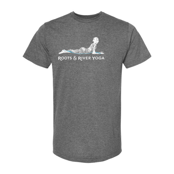 Roots & River Yoga White Printed logo - Unisex Poly-Rich T-Shirt Thumbnail