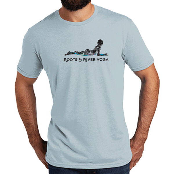 Roots & River Yoga Black Printed logo - Unisex Tri Blend Tee Thumbnail