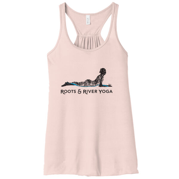 Roots & River Yoga Black Printed logo - Women's Flowy Racerback Tank Thumbnail