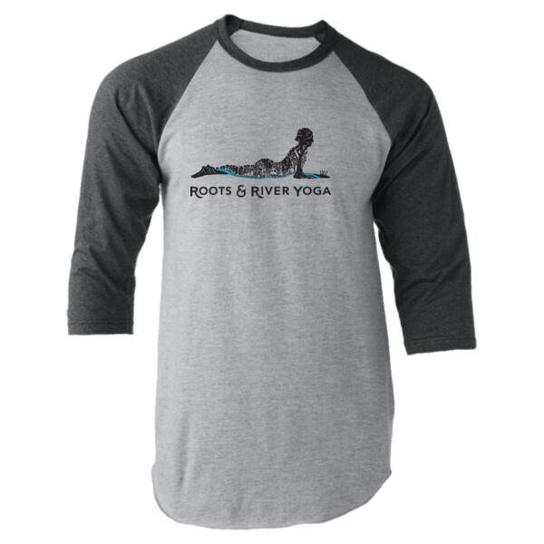 Roots & River Yoga Black Printed logo - Fine Jersey Raglan T-Shirt Thumbnail