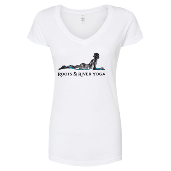 Roots & River Yoga Black Printed logo - Women's Poly-Rich V-Neck T-Shirt Thumbnail
