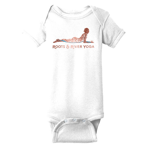 Roots & River Yoga Color Printed logo - Infant Short Sleeve Baby Rib Bodysuit Thumbnail